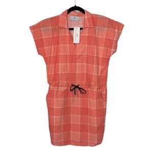 Never a Wallflower orange & white checked short sleeves drawstring mini dress xs